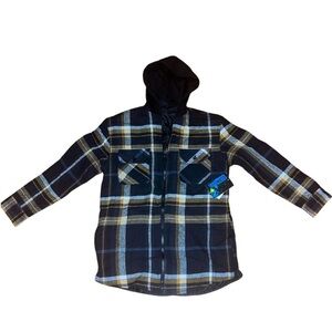 NEW Burnside 360 Boys Flannel Hooded Quilted Lined Zippered Shirt Utility Jacket
